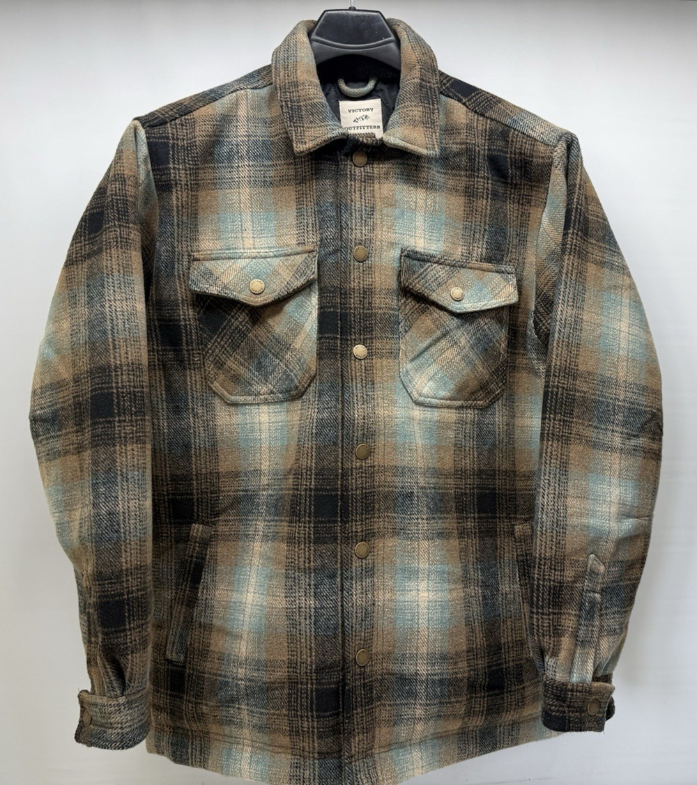 VICTORY OUTFITTERS Mens Large Plaid Wool Blend Quilt Lined Insulated Snap Jacket